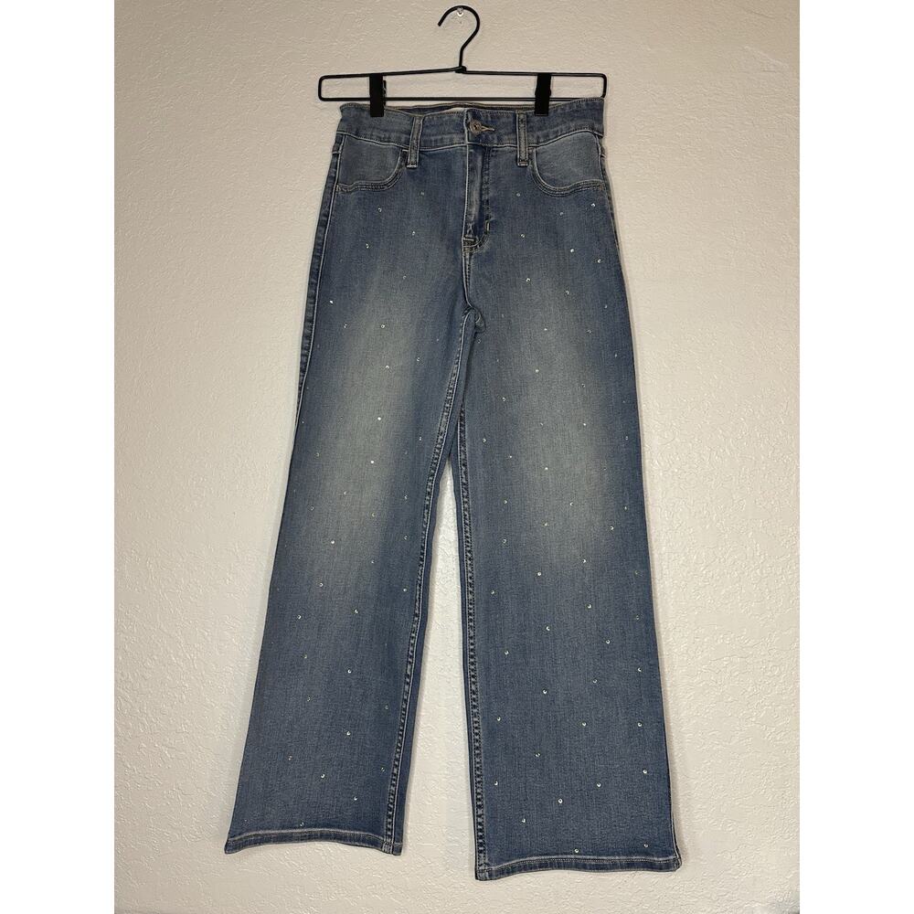 Abercrombie Kids High Rise Wide Leg Jeans Embellished Sequin 13 / 14 Short Girl
